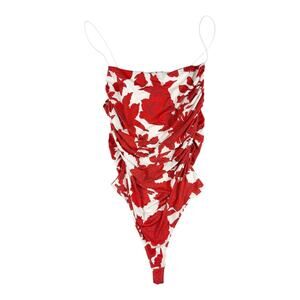 H&M Red Floral Ruched Bodysuit Women’s Size Large Spaghetti Strap Top L